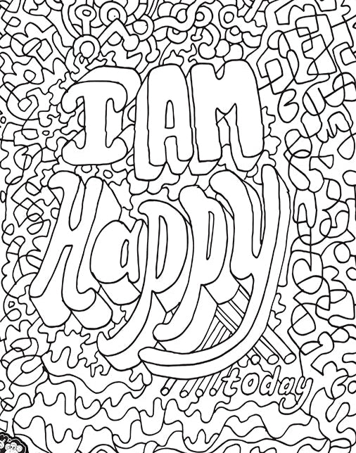 Doodle text saying 'I Am Happy'